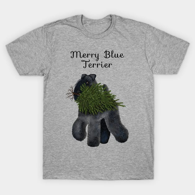 Merry Blue Terrier (Grey Background) T-Shirt by illucalliart